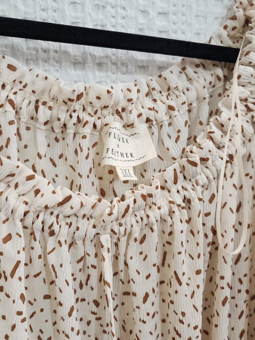 Flower & Feather 3XL Cream Brown Speckled Boho Peasant Blouse Plus Size - Picture 8 of 13
